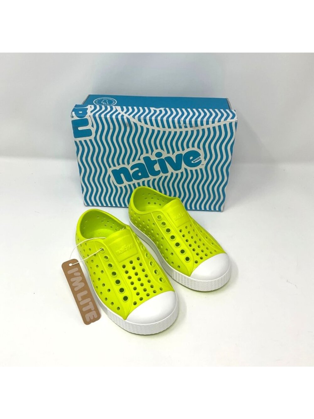 Native Jefferson Kids Slip On Water Shoes Glo Green Shell White C8 Toddler